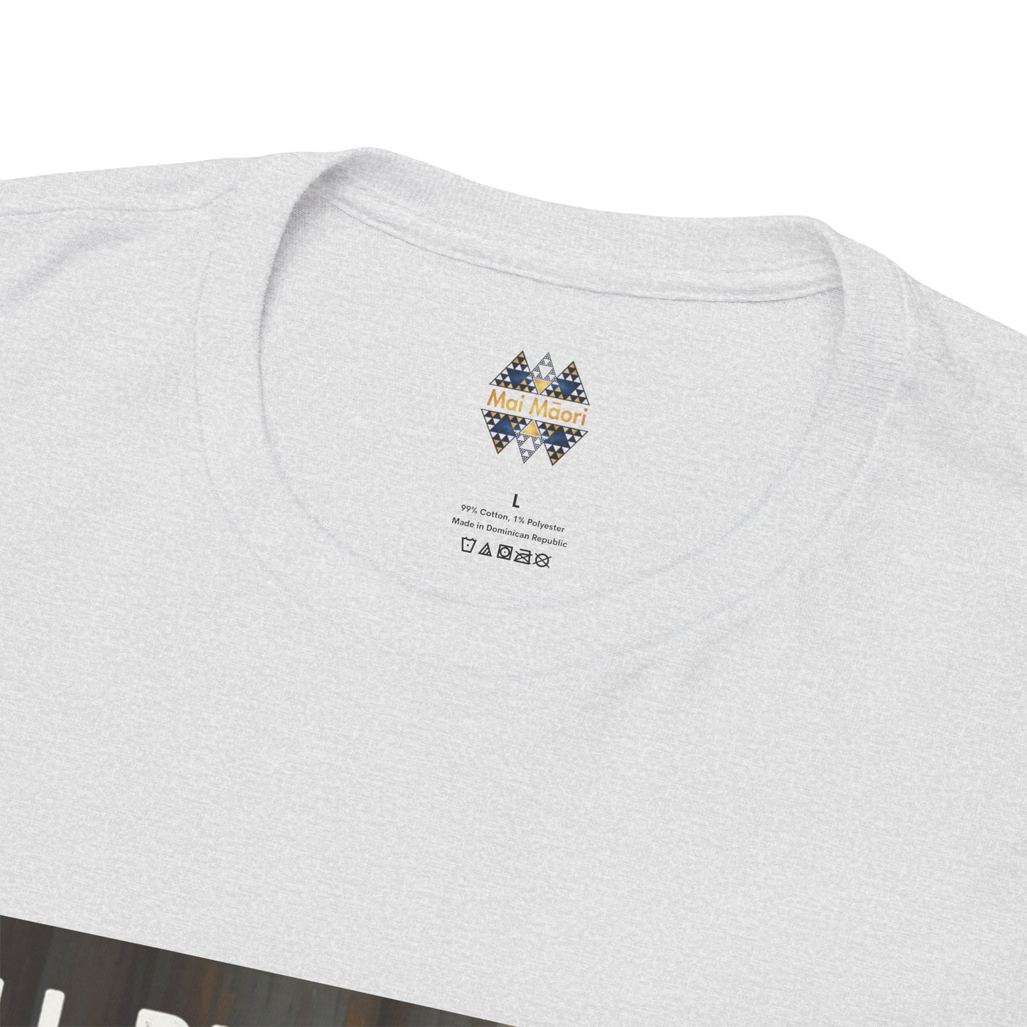 Heather gray crewneck T-shirt with small chest logo and neck label