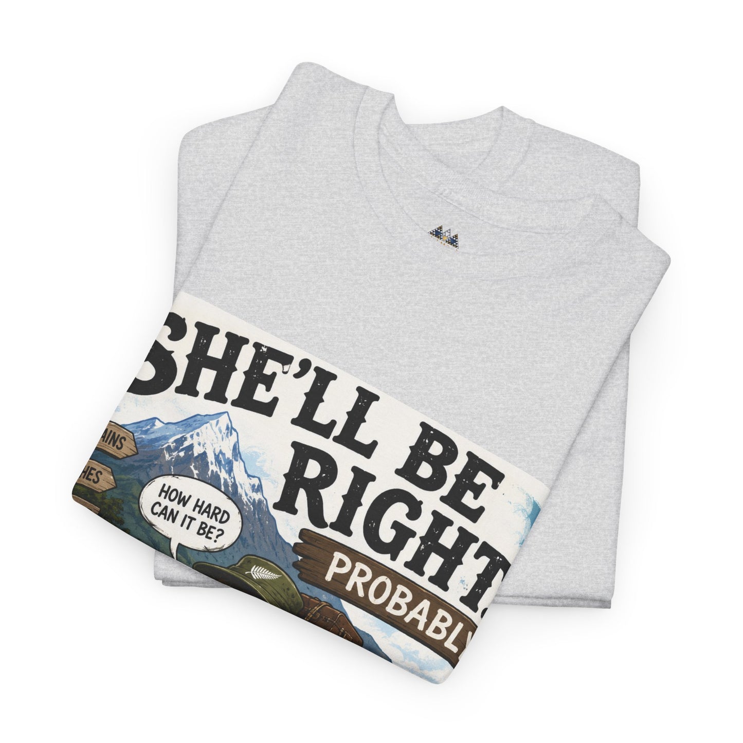 Graphic T-shirt in heather gray with large front scene print and partial slogan.