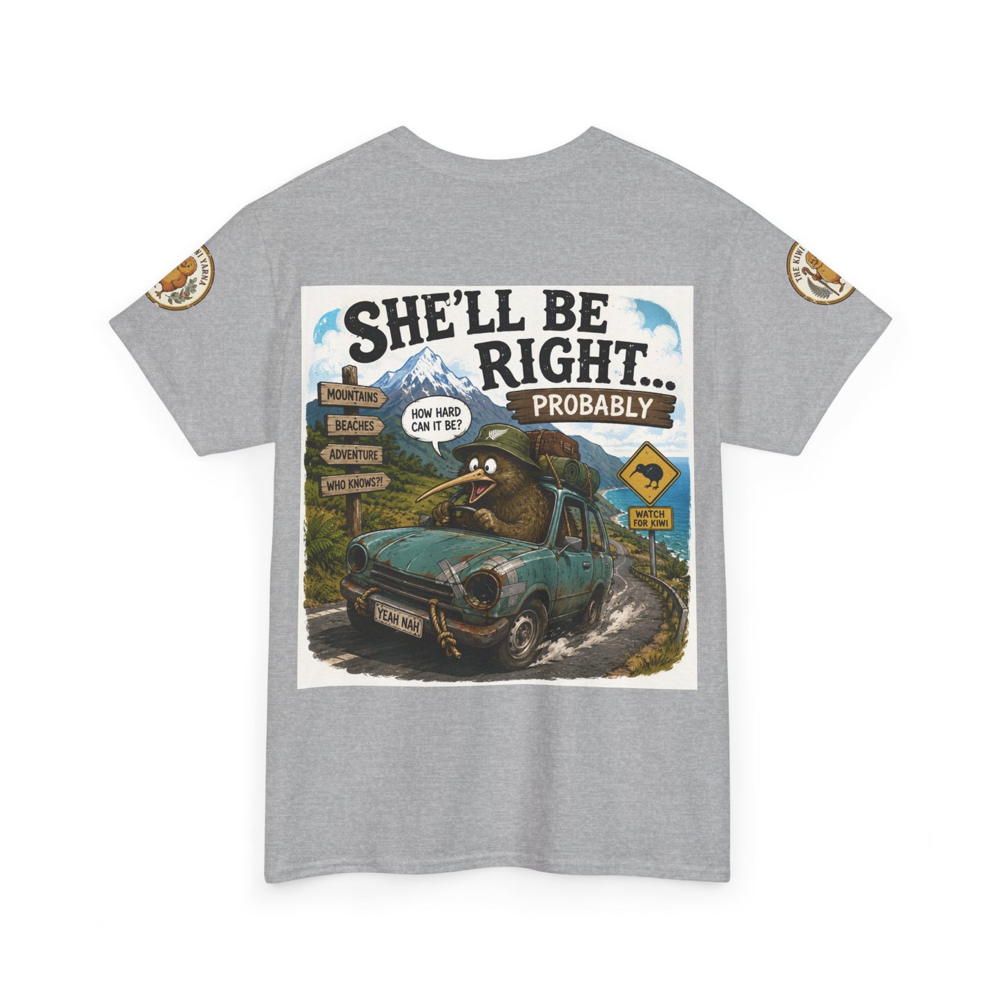 Sport grey crewneck graphic T-shirt with front car and landscape print