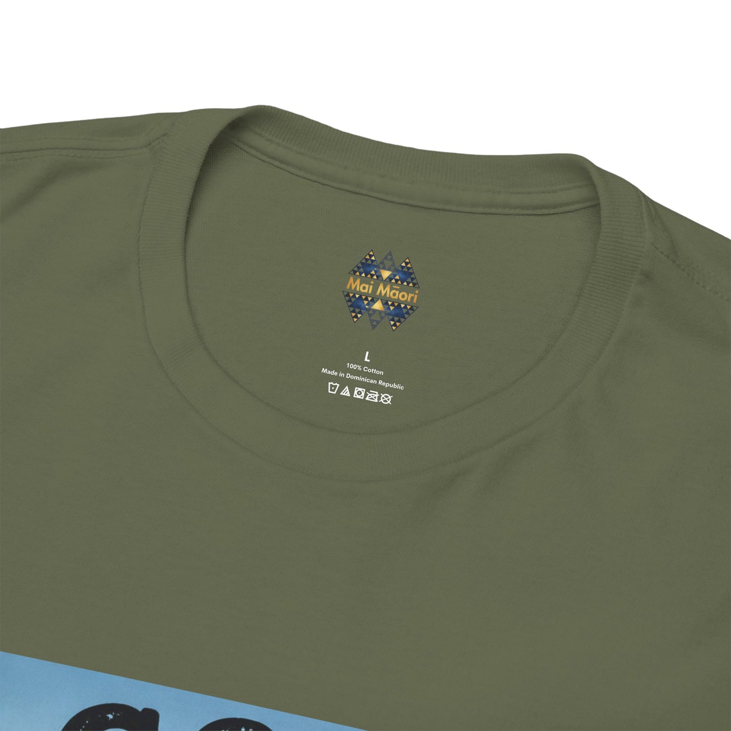 Olive-green T-shirt neckline with small chest logo print