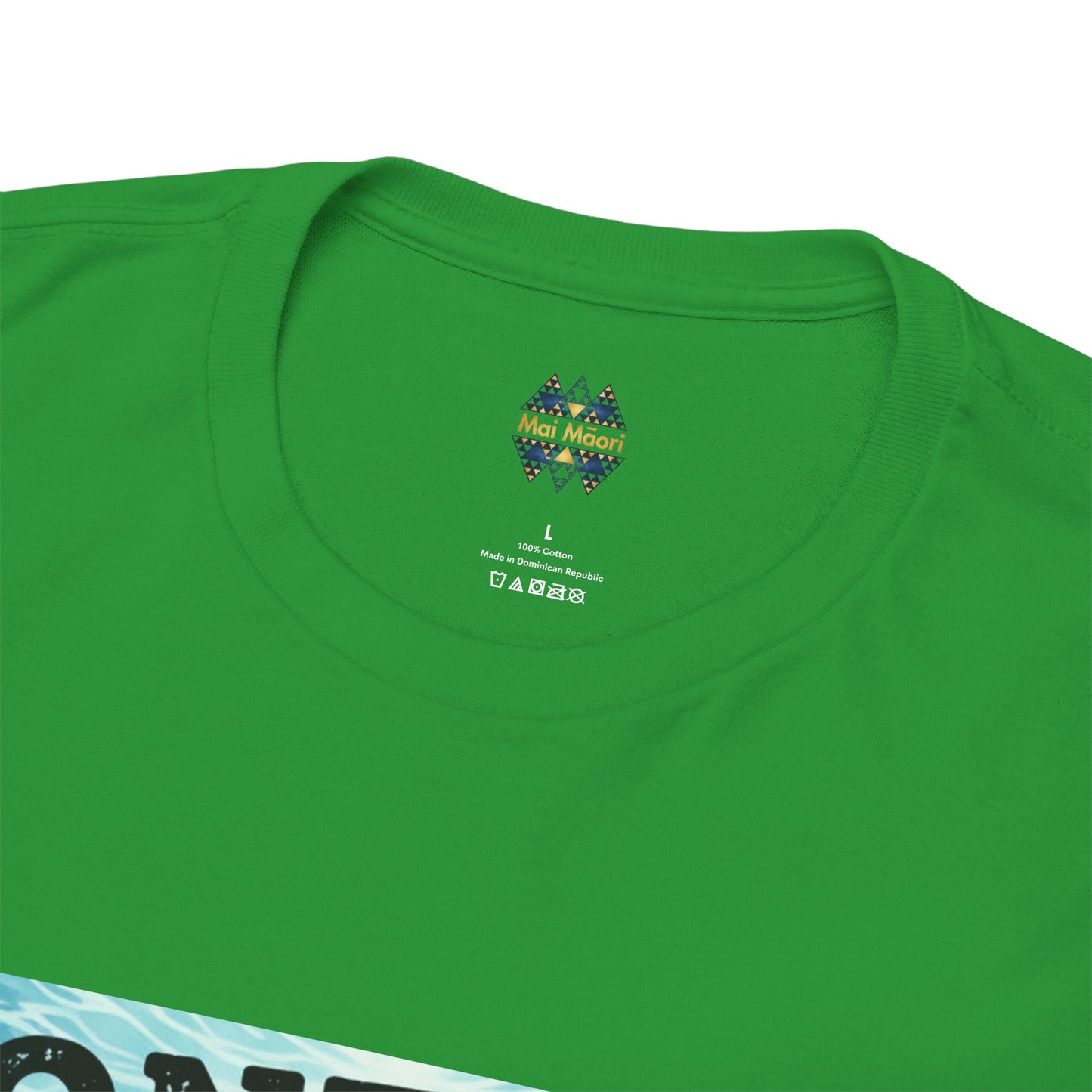 Green crew-neck T-shirt with small chest logo emblem