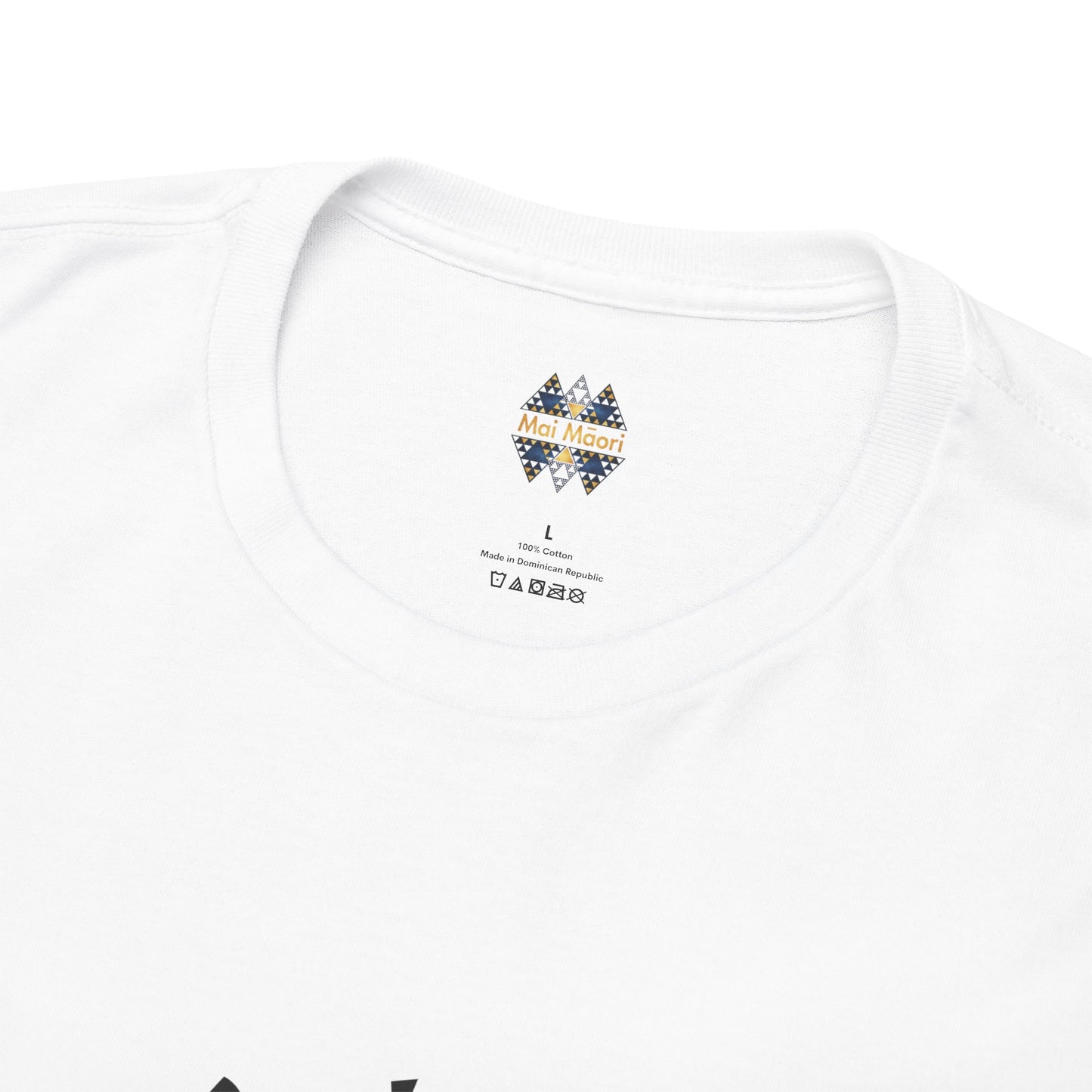 White crewneck t-shirt close-up of interior neckline label