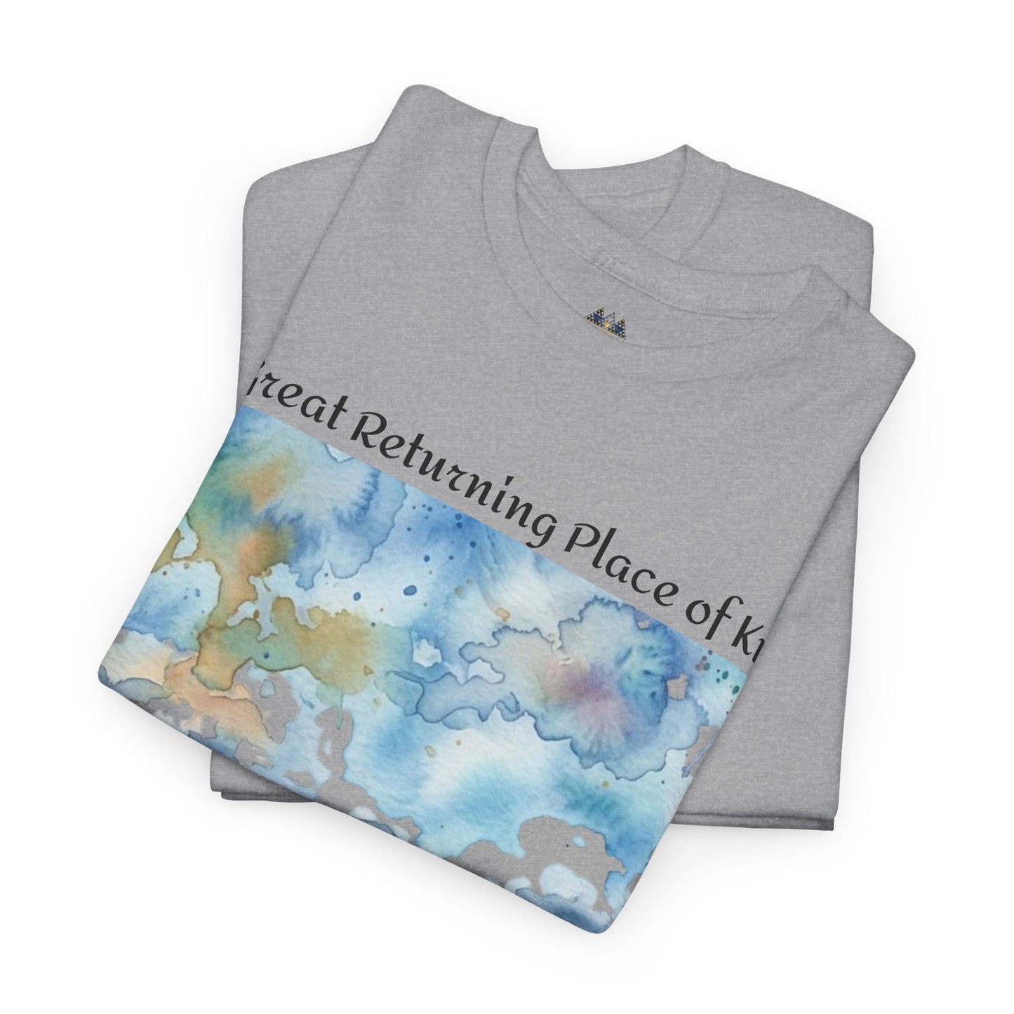 Sport grey folded crewneck T-shirt with watercolor landscape graphic
