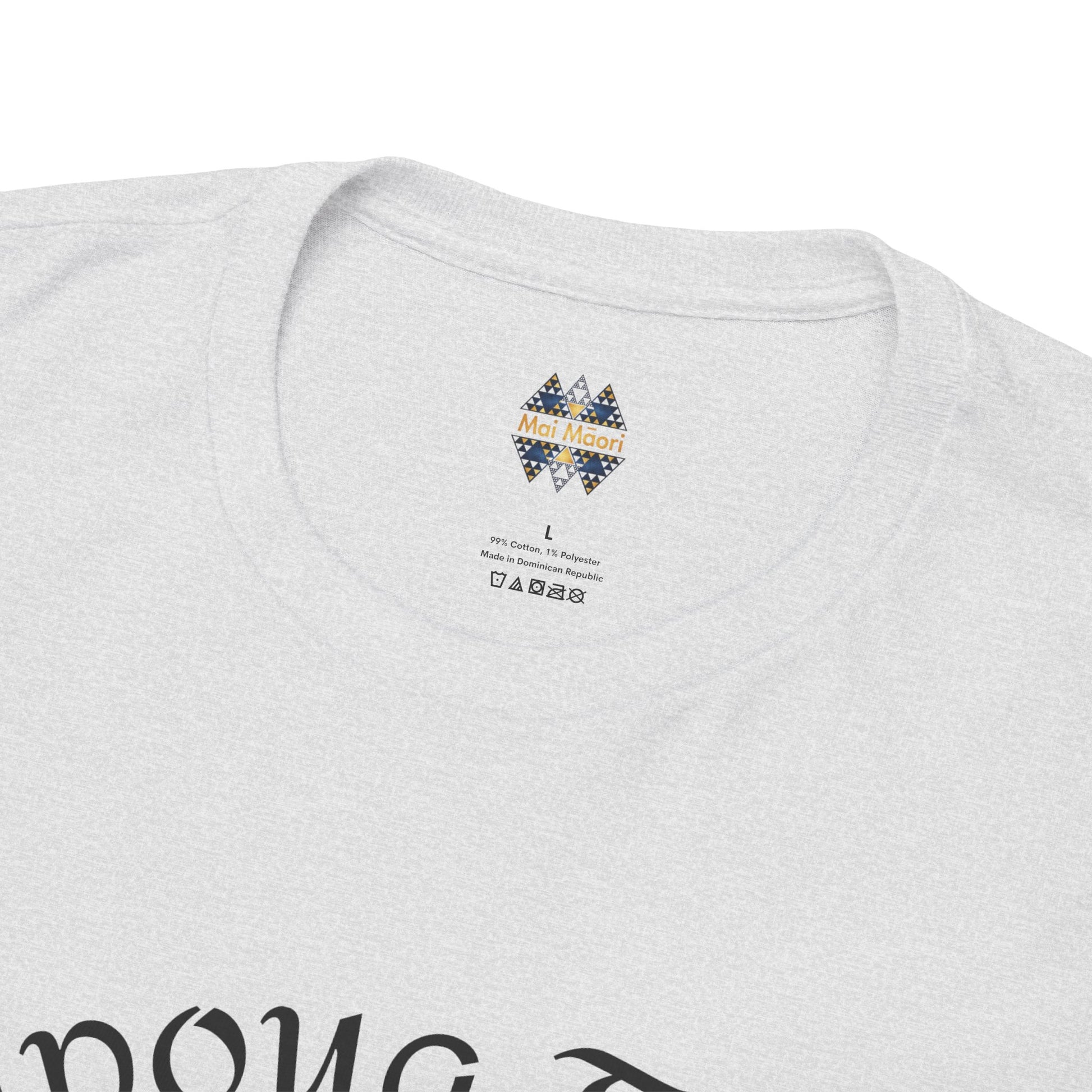 Heather gray crew-neck T-shirt with small multicolor chest logo
