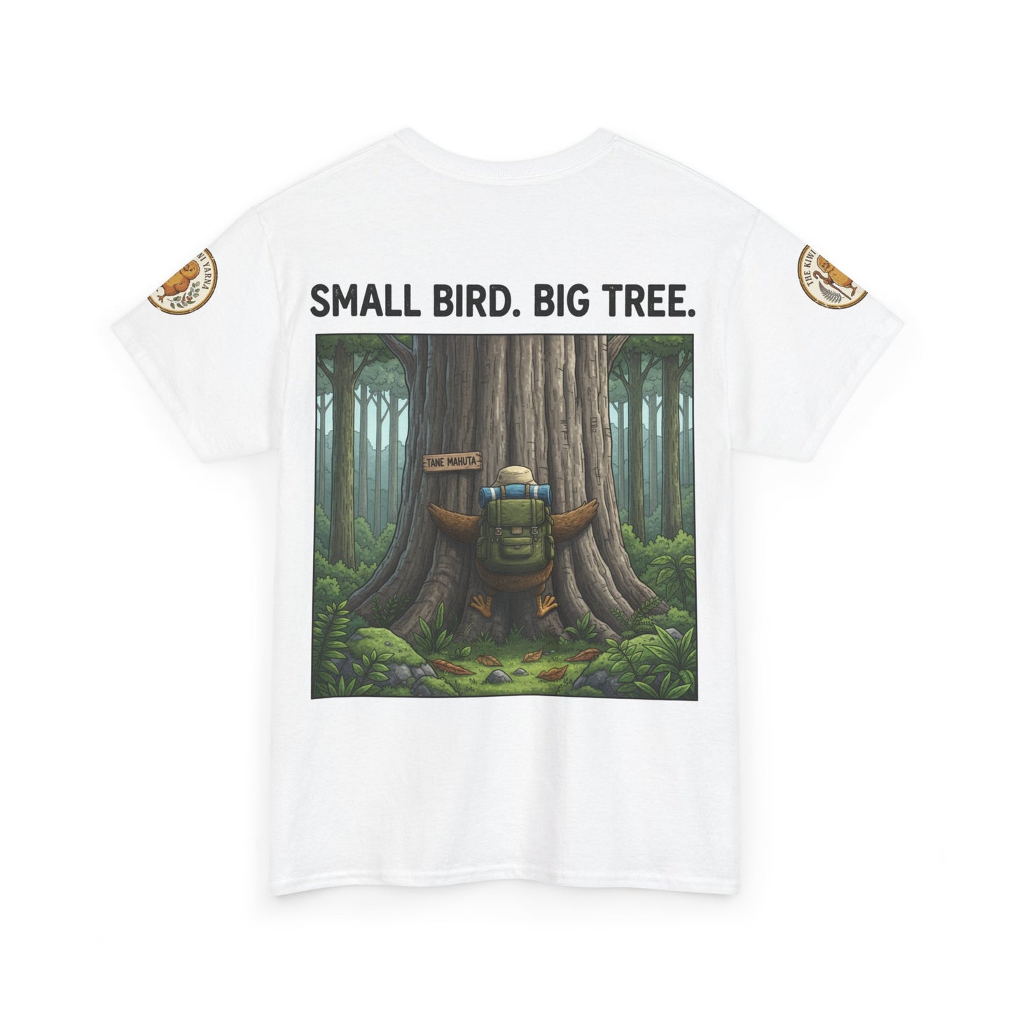 White T-shirt with front square forest graphic and headline text