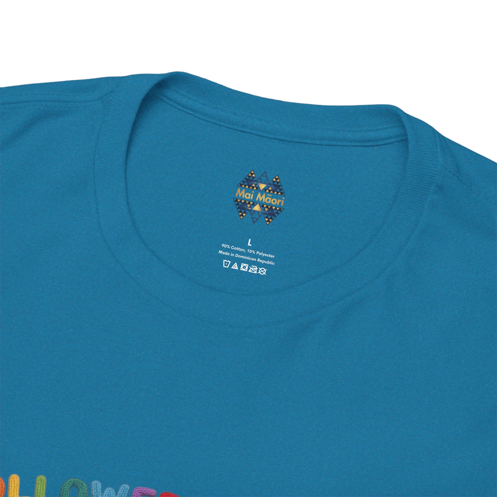 Teal crew-neck T-shirt with small chest logo label
